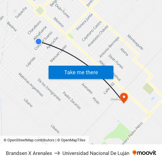 Brandsen X Arenales to Universidad Nacional De Luján map