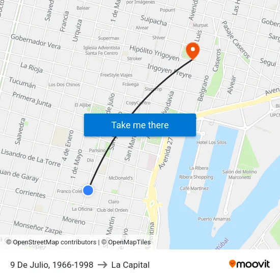 9 De Julio, 1966-1998 to La Capital map