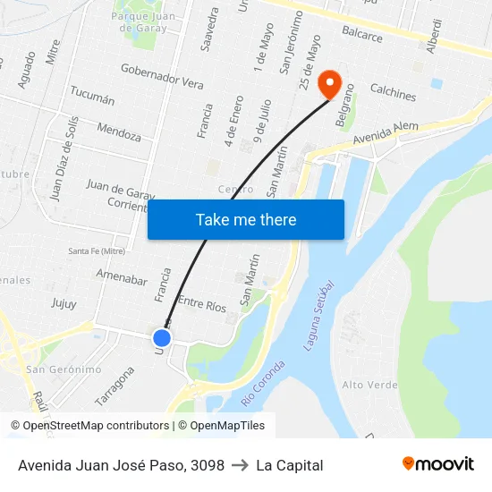 Avenida Juan José Paso, 3098 to La Capital map