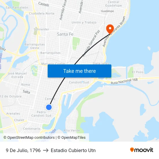 9 De Julio, 1796 to Estadio Cubierto Utn map