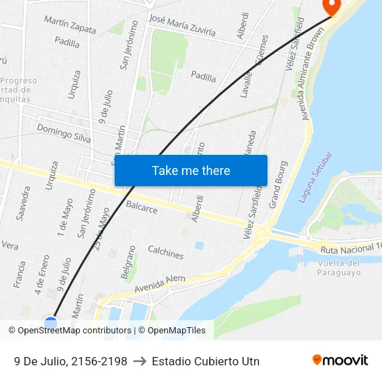 9 De Julio, 2156-2198 to Estadio Cubierto Utn map