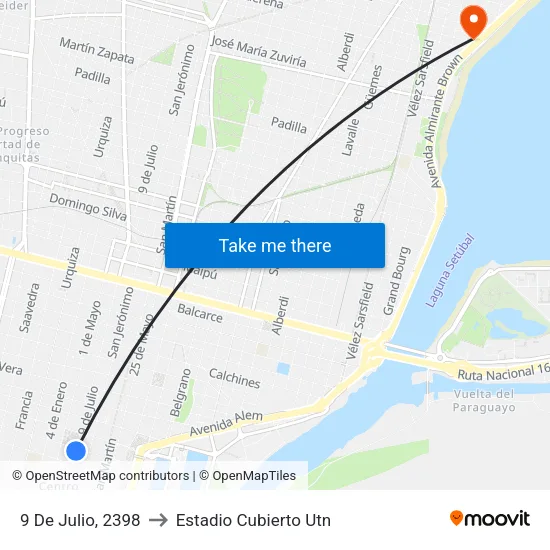 9 De Julio, 2398 to Estadio Cubierto Utn map
