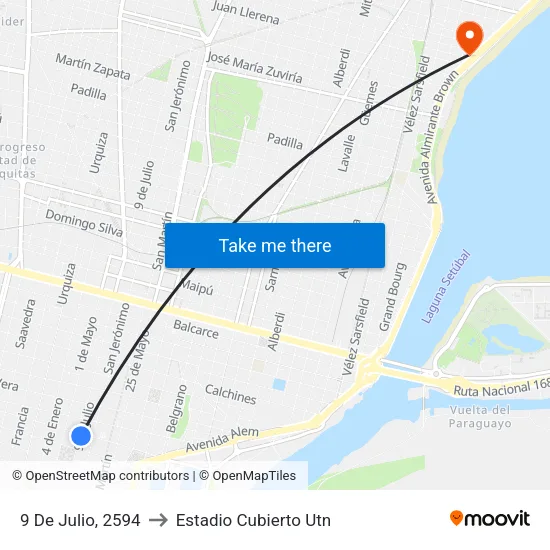 9 De Julio, 2594 to Estadio Cubierto Utn map