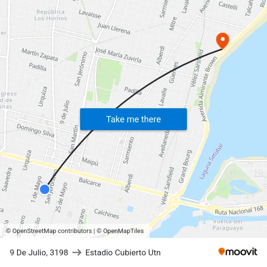 9 De Julio, 3198 to Estadio Cubierto Utn map