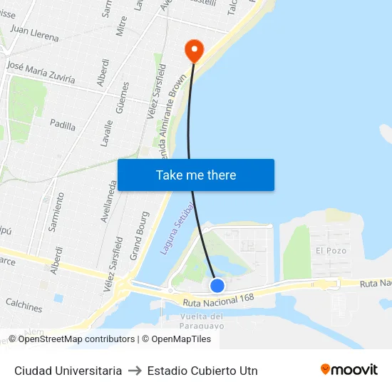 Ciudad Universitaria to Estadio Cubierto Utn map