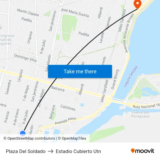 Plaza Del Soldado to Estadio Cubierto Utn map