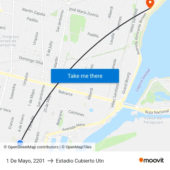 1 De Mayo, 2201 to Estadio Cubierto Utn map