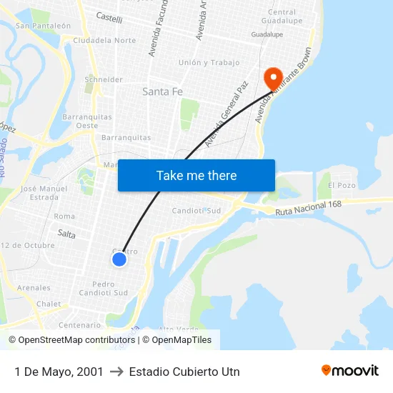 1 De Mayo, 2001 to Estadio Cubierto Utn map