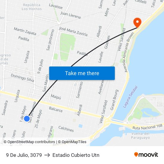 9 De Julio, 3079 to Estadio Cubierto Utn map