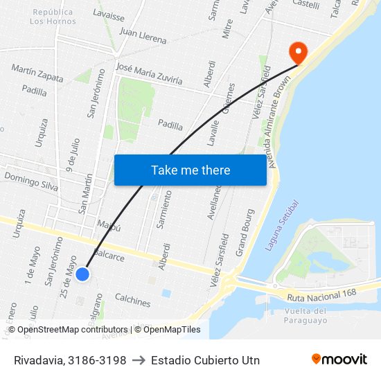 Rivadavia, 3186-3198 to Estadio Cubierto Utn map