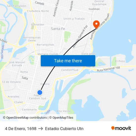 4 De Enero, 1698 to Estadio Cubierto Utn map