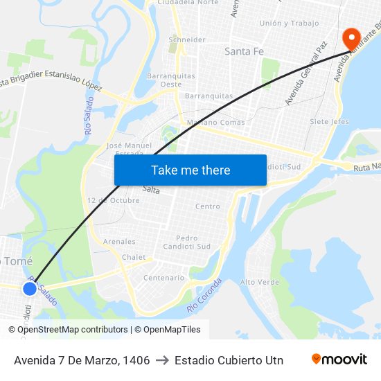 Avenida 7 De Marzo, 1406 to Estadio Cubierto Utn map