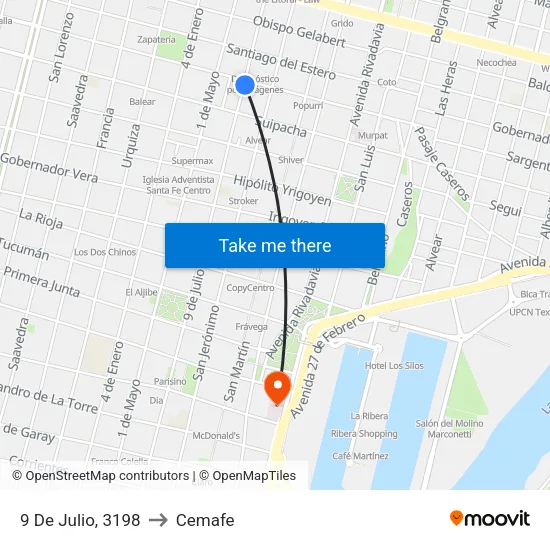 9 De Julio, 3198 to Cemafe map