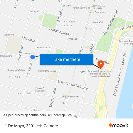 1 De Mayo, 2201 to Cemafe map