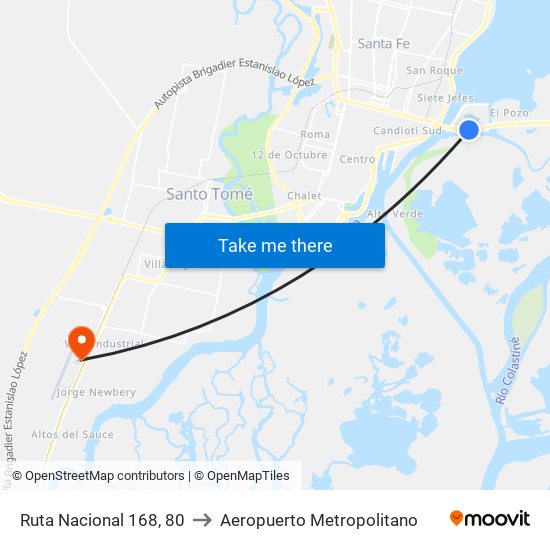 Ruta Nacional 168, 80 to Aeropuerto Metropolitano map