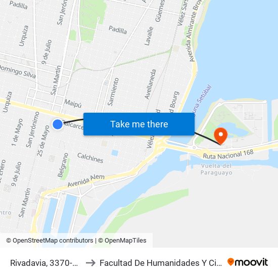 Rivadavia, 3370-3398 to Facultad De Humanidades Y Ciencias map