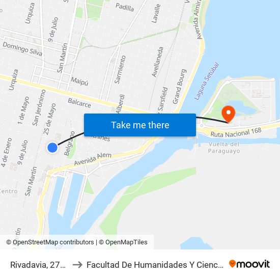 Rivadavia, 2788 to Facultad De Humanidades Y Ciencias map