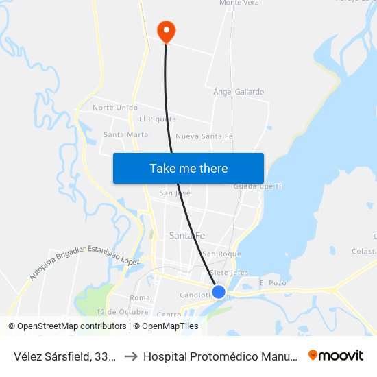 Vélez Sársfield, 3302-3400 to Hospital Protomédico Manuel Rodríguez map