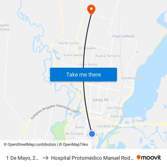 1 De Mayo, 2201 to Hospital Protomédico Manuel Rodríguez map