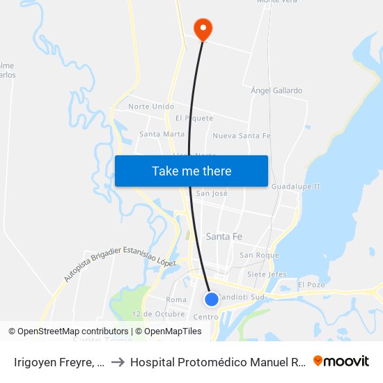 Irigoyen Freyre, 2796 to Hospital Protomédico Manuel Rodríguez map