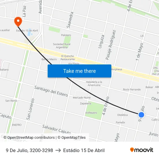 9 De Julio, 3200-3298 to Estádio 15 De Abril map