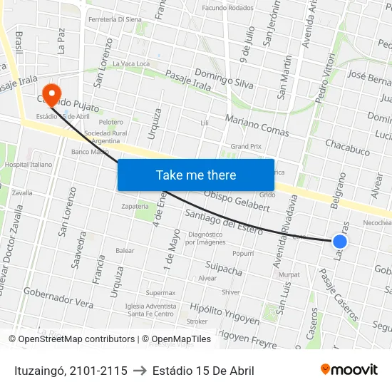 Ituzaingó, 2101-2115 to Estádio 15 De Abril map