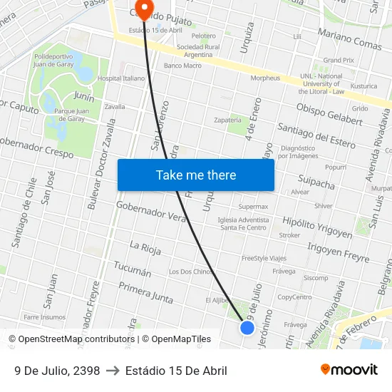 9 De Julio, 2398 to Estádio 15 De Abril map