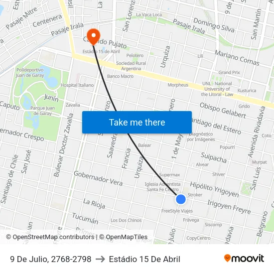 9 De Julio, 2768-2798 to Estádio 15 De Abril map