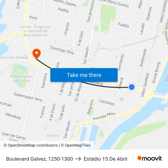 Boulevard Galvez, 1250-1300 to Estádio 15 De Abril map