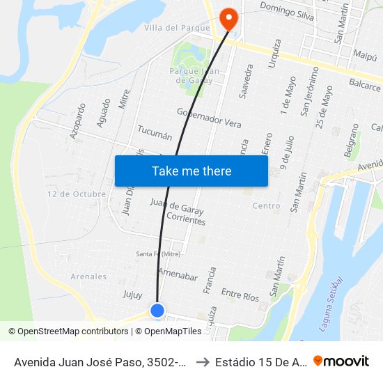 Avenida Juan José Paso, 3502-3600 to Estádio 15 De Abril map