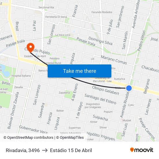 Rivadavia, 3496 to Estádio 15 De Abril map