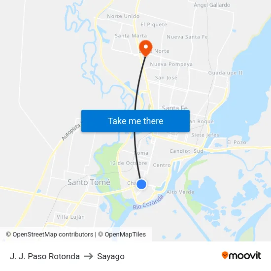 J. J. Paso Rotonda to Sayago map