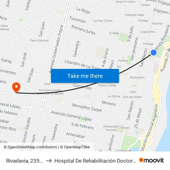 Rivadavia, 2350-2390 to Hospital De Rehabilitación Doctor Vera Candioti map