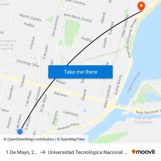 1 De Mayo, 2417 to Universidad Tecnológica Nacional Santa Fe map