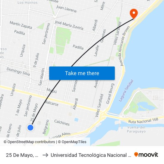 25 De Mayo, 2801 to Universidad Tecnológica Nacional Santa Fe map