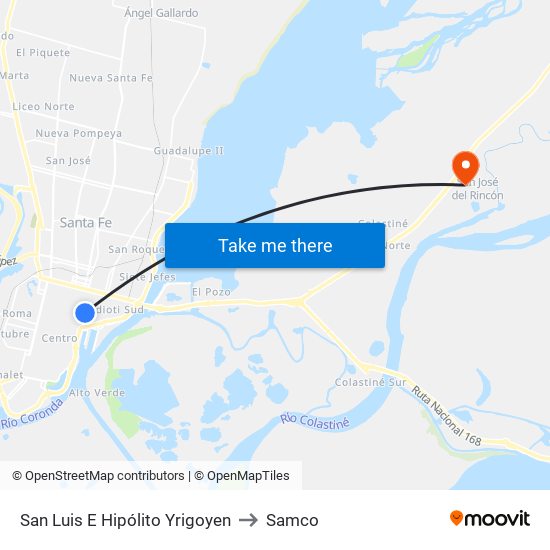 San Luis E Hipólito Yrigoyen to Samco map