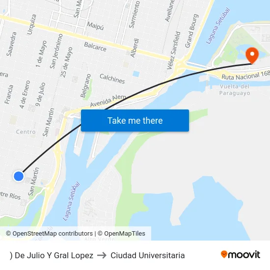 ) De Julio Y Gral Lopez to Ciudad Universitaria map