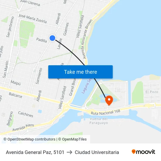 Avenida General Paz, 5101 to Ciudad Universitaria map