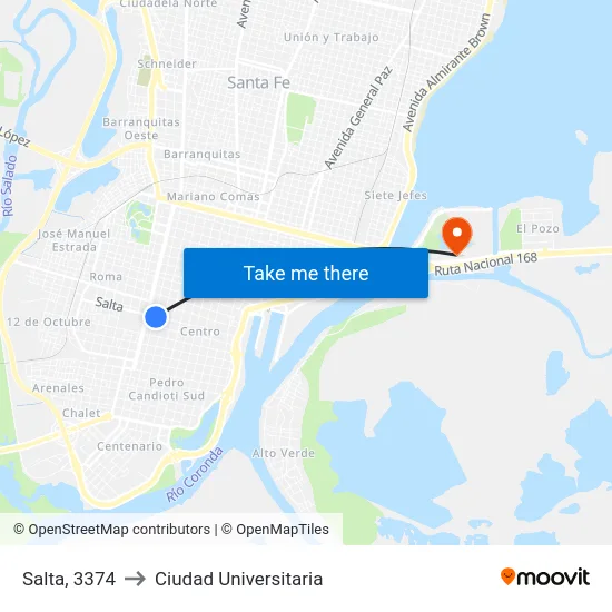 Salta, 3374 to Ciudad Universitaria map