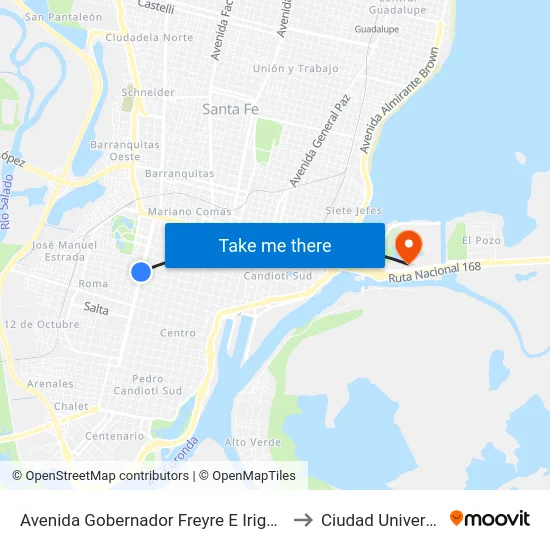 Avenida Gobernador Freyre E Irigoyen Freyre to Ciudad Universitaria map