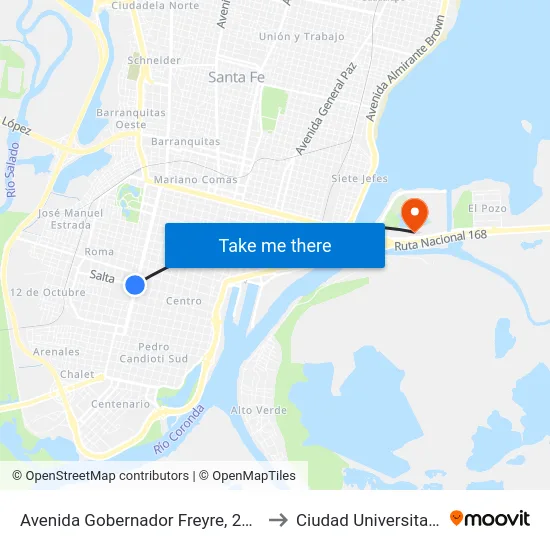 Avenida Gobernador Freyre, 2209 to Ciudad Universitaria map