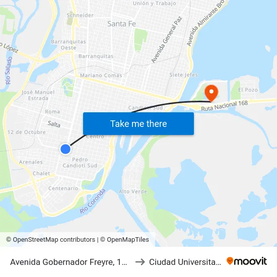 Avenida Gobernador Freyre, 1701 to Ciudad Universitaria map