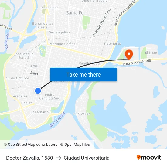 Doctor Zavalla, 1580 to Ciudad Universitaria map
