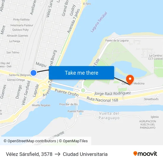 Vélez Sársfield, 3578 to Ciudad Universitaria map