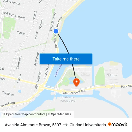 Avenida Almirante Brown, 5307 to Ciudad Universitaria map