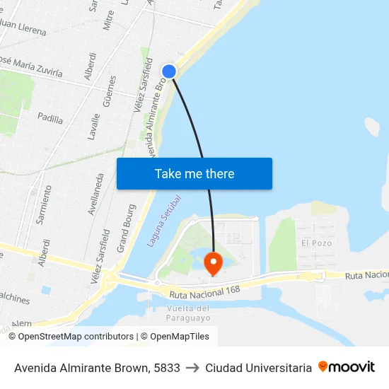 Avenida Almirante Brown, 5833 to Ciudad Universitaria map