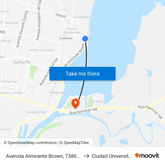 Avenida Almirante Brown, 7386-7400 to Ciudad Universitaria map