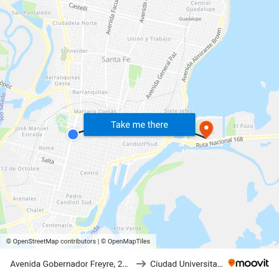 Avenida Gobernador Freyre, 2994 to Ciudad Universitaria map