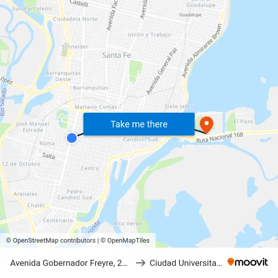 Avenida Gobernador Freyre, 2784 to Ciudad Universitaria map