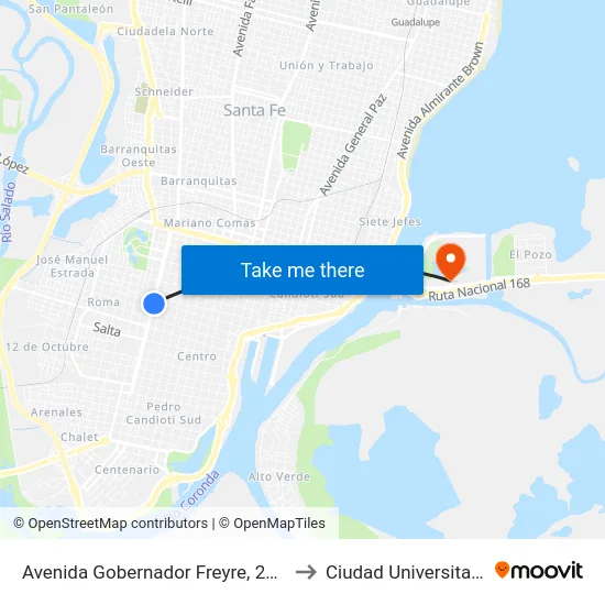Avenida Gobernador Freyre, 2580 to Ciudad Universitaria map